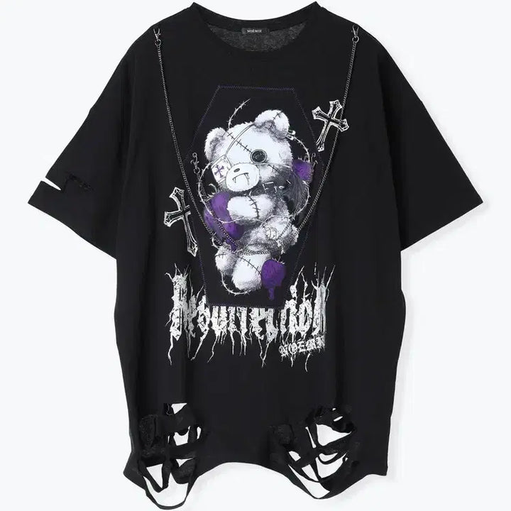 [BUNJANG] NOEMIE A-Ppeun Gom Chain Unisex Short Sleeve T-Shirt / 노에미 NOEMIE 아픈 곰 체인 남녀공용 반팔 티셔츠