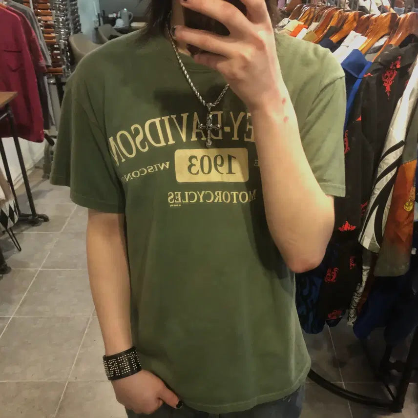 [SOLD OUT] [NO.9] 할리데이비슨 y2k 올리브 반팔 티셔츠