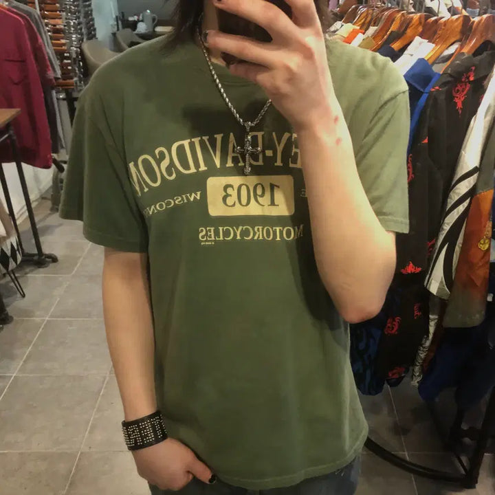 [SOLD OUT] [NO.9] 할리데이비슨 y2k 올리브 반팔 티셔츠