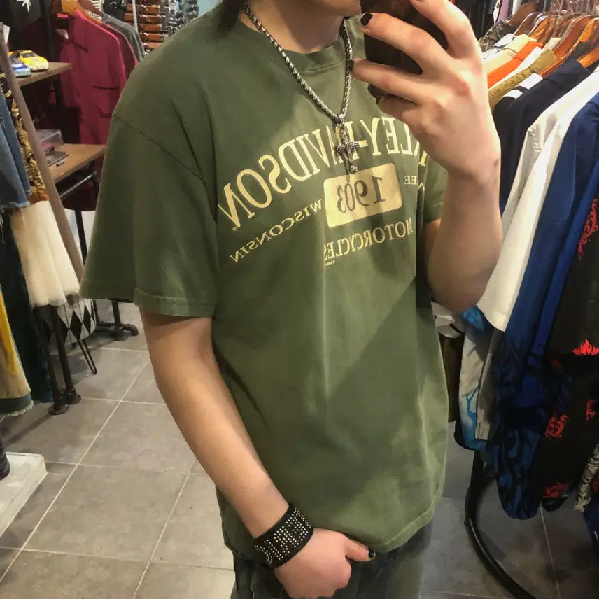 [SOLD OUT] [NO.9] 할리데이비슨 y2k 올리브 반팔 티셔츠