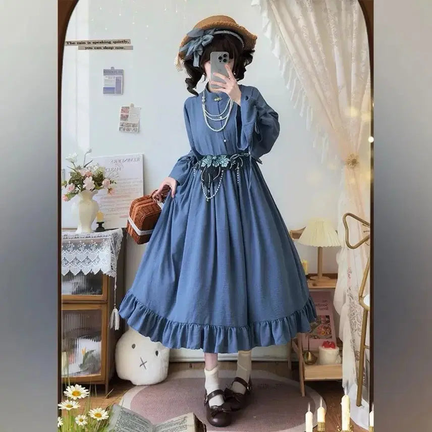[BUNJANG] Classic Embroidered Lolita Dress Set / 클래식  자수 장식 로리타 원피스+오버스커트 세트