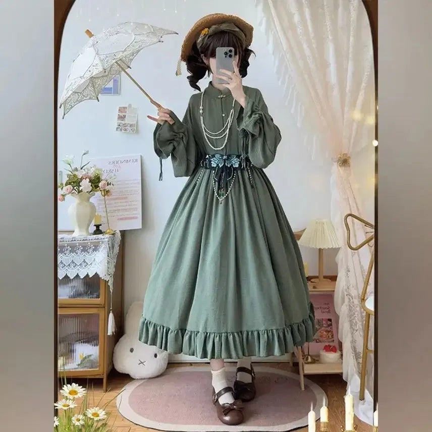 [BUNJANG] Classic Embroidered Lolita Dress Set / 클래식  자수 장식 로리타 원피스+오버스커트 세트
