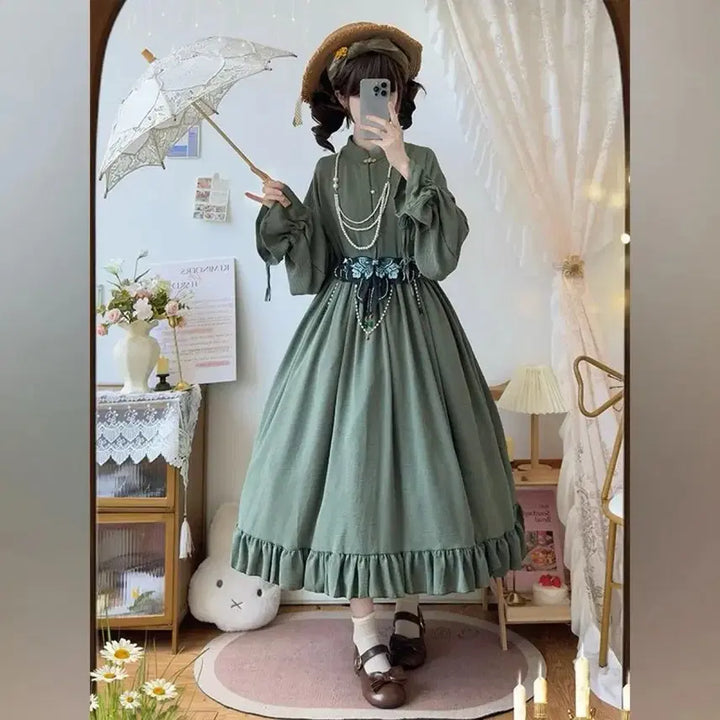 [BUNJANG] Classic Embroidered Lolita Dress Set / 클래식  자수 장식 로리타 원피스+오버스커트 세트