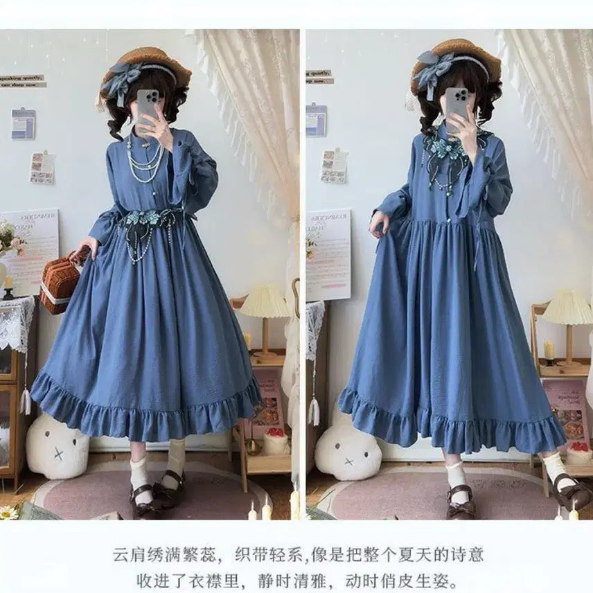 [BUNJANG] Classic Embroidered Lolita Dress Set / 클래식  자수 장식 로리타 원피스+오버스커트 세트