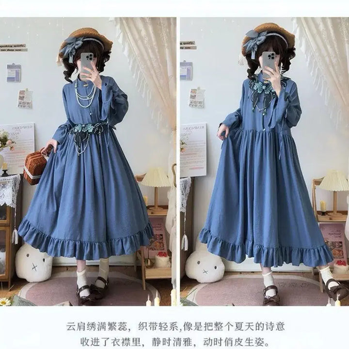 [BUNJANG] Classic Embroidered Lolita Dress Set / 클래식  자수 장식 로리타 원피스+오버스커트 세트