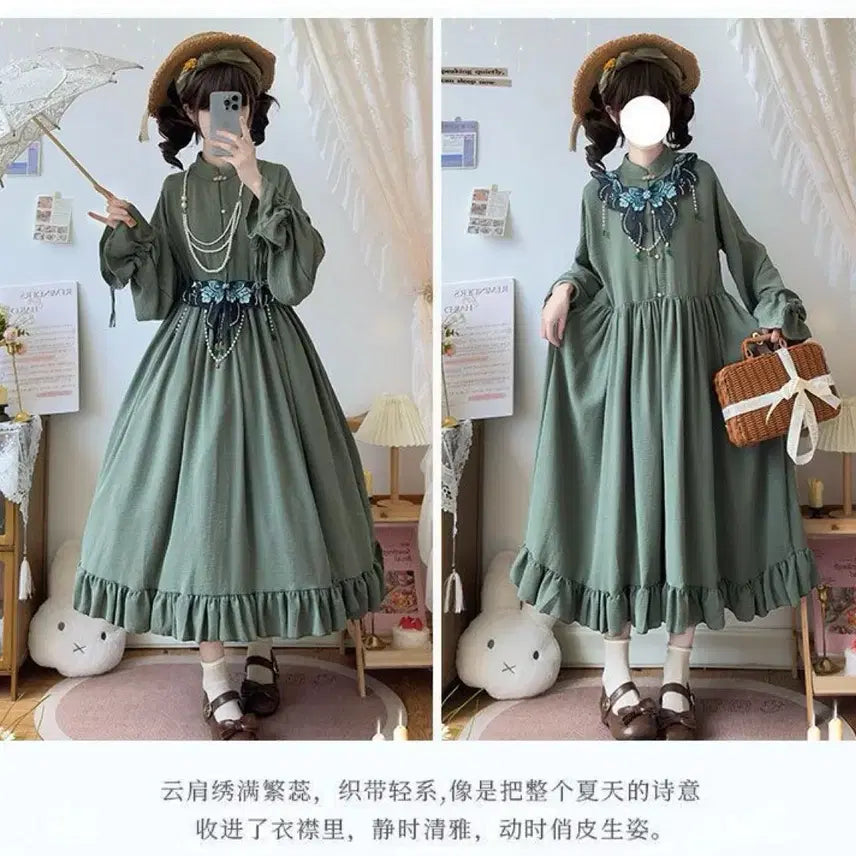 [BUNJANG] Classic Embroidered Lolita Dress Set / 클래식  자수 장식 로리타 원피스+오버스커트 세트