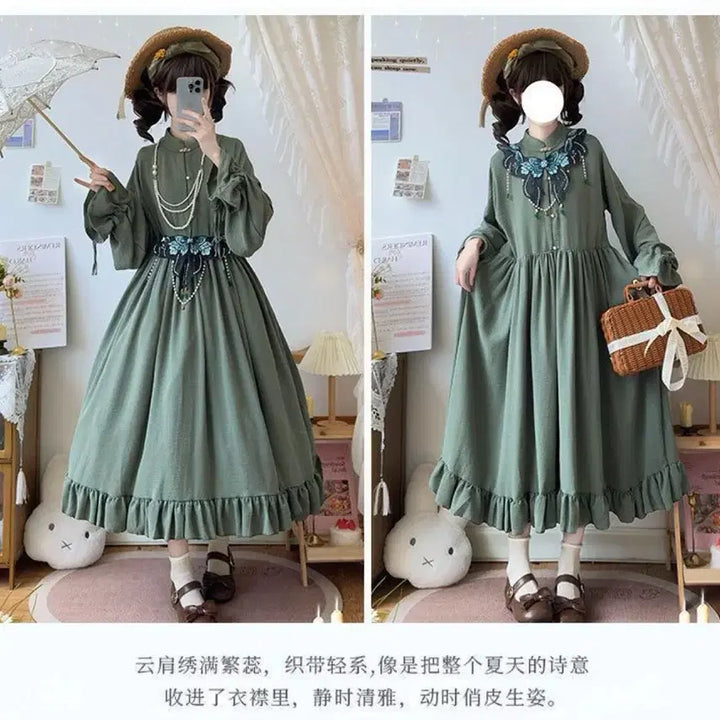 [BUNJANG] Classic Embroidered Lolita Dress Set / 클래식  자수 장식 로리타 원피스+오버스커트 세트