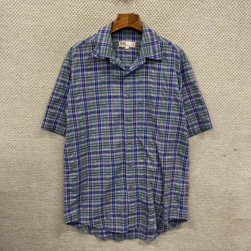 [BUNJANG] Daks Old School Embroidered Logo Checkered Short Sleeve Shirt / 닥스 올드스쿨 자수로고 체크 반팔 셔츠 100 A09264