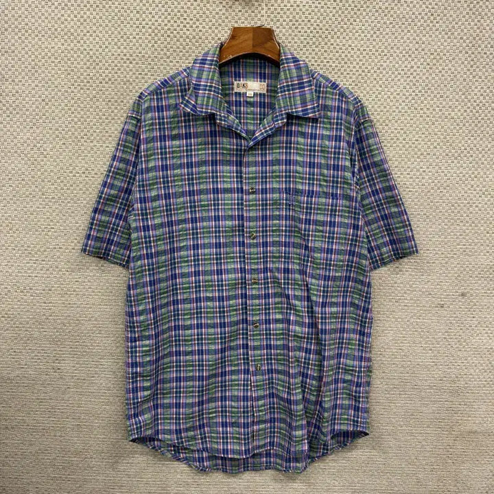 [BUNJANG] Daks Old School Embroidered Logo Checkered Short Sleeve Shirt / 닥스 올드스쿨 자수로고 체크 반팔 셔츠 100 A09264
