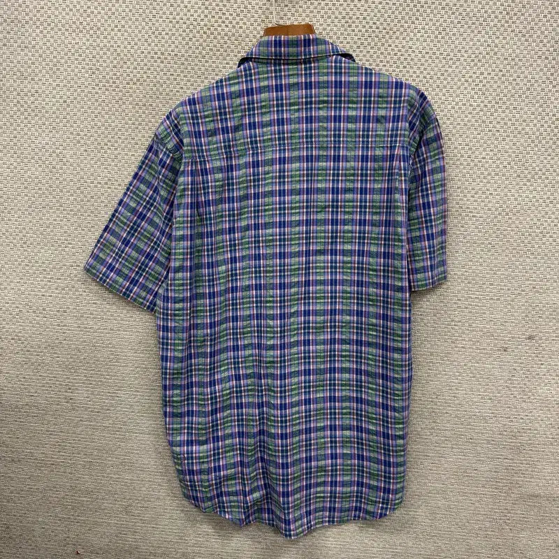 [BUNJANG] Daks Old School Embroidered Logo Checkered Short Sleeve Shirt / 닥스 올드스쿨 자수로고 체크 반팔 셔츠 100 A09264
