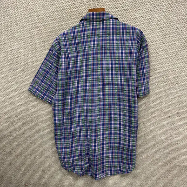 [BUNJANG] Daks Old School Embroidered Logo Checkered Short Sleeve Shirt / 닥스 올드스쿨 자수로고 체크 반팔 셔츠 100 A09264