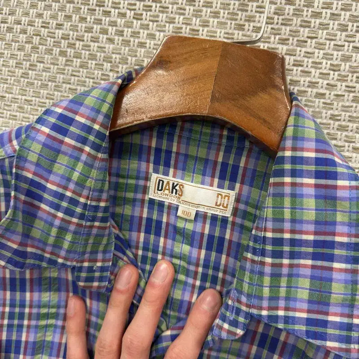[BUNJANG] Daks Old School Embroidered Logo Checkered Short Sleeve Shirt / 닥스 올드스쿨 자수로고 체크 반팔 셔츠 100 A09264