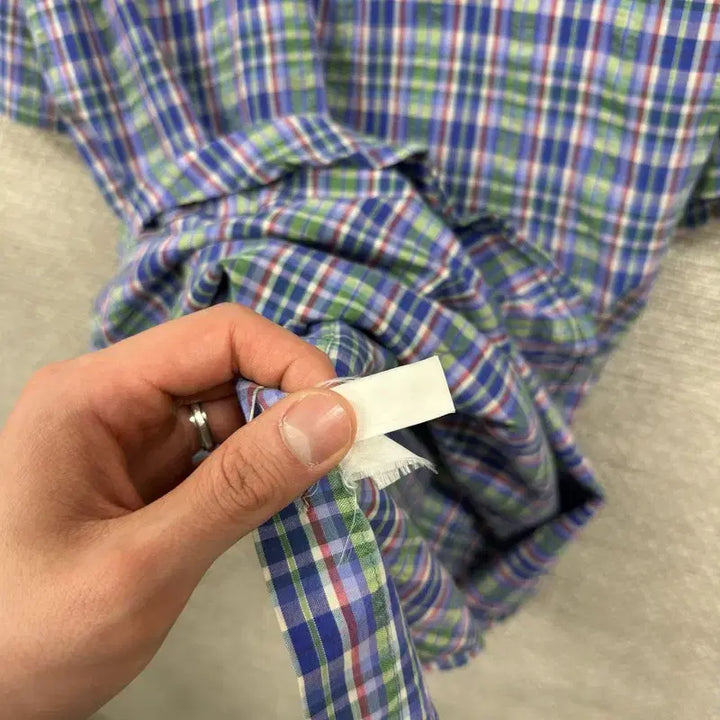 [BUNJANG] Daks Old School Embroidered Logo Checkered Short Sleeve Shirt / 닥스 올드스쿨 자수로고 체크 반팔 셔츠 100 A09264