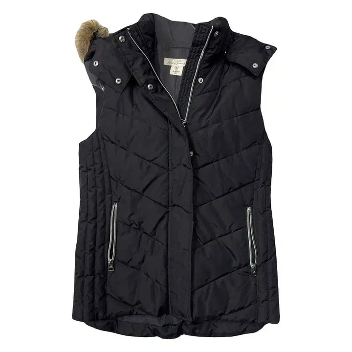 [BUNJANG] H&amp;M Black Hooded Fur Padded Vest EUR 34 / 에이치엔앰 블랙 후드 퍼 패딩 조끼 EUR 34