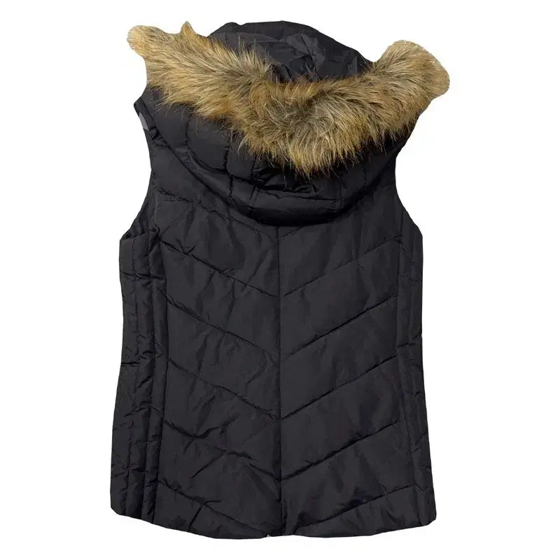 [BUNJANG] H&amp;M Black Hooded Fur Padded Vest EUR 34 / 에이치엔앰 블랙 후드 퍼 패딩 조끼 EUR 34