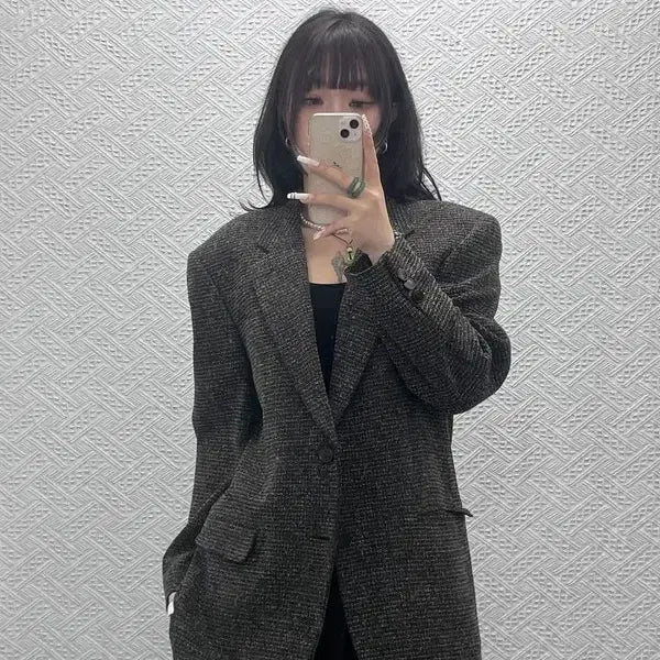 [BUNJANG] Yves Saint Laurent Modern Chic Herringbone Tweed Blazer Jacket / 입생로랑 모던시크 헤링본 트위드 블레이저 자켓 100 C10802