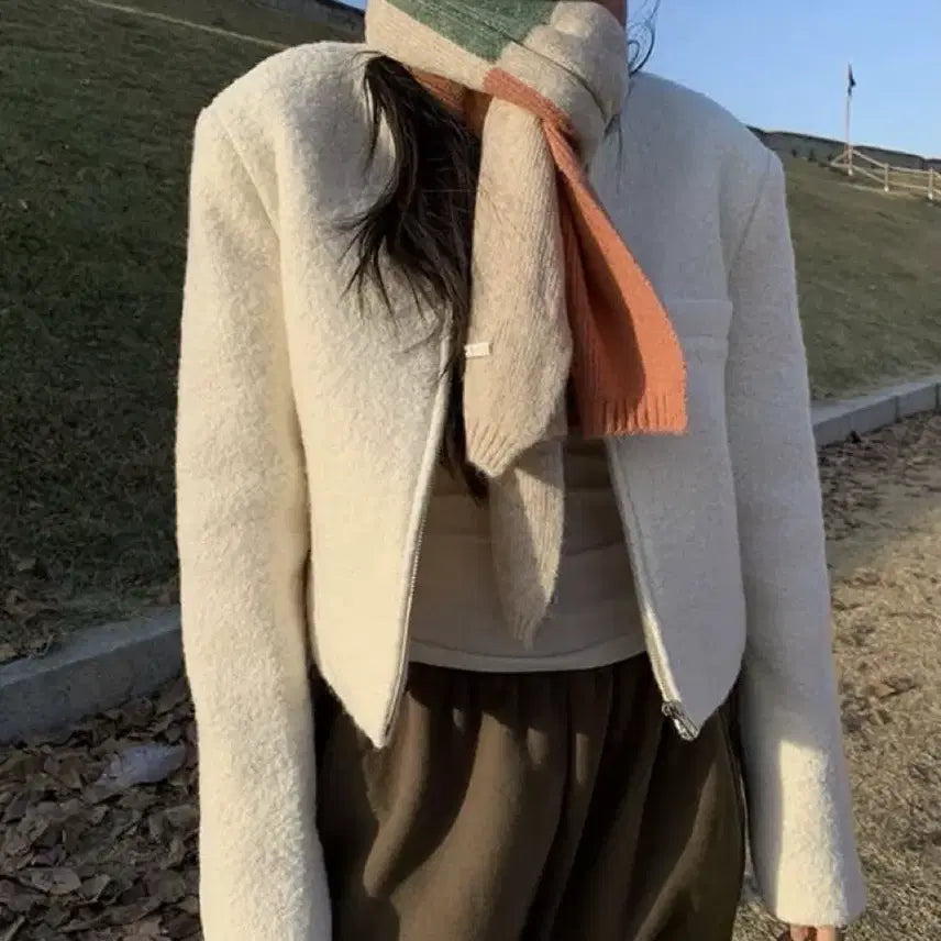 [BUNJANG] Paintedwood Ivory Tweed Jacket / 페인티드우드 집업 트위드 자켓 / 아이보리 라룸 어텀
