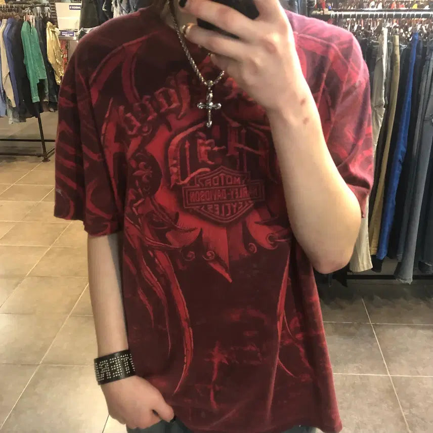 [BUNJANG] Harley Davidson Y2K Burgundy Short Sleeve T-shirt / [NO.9] 할리데이비슨 y2k 버건디 반팔 티셔츠