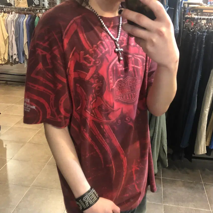 [BUNJANG] Harley Davidson Y2K Burgundy Short Sleeve T-shirt / [NO.9] 할리데이비슨 y2k 버건디 반팔 티셔츠