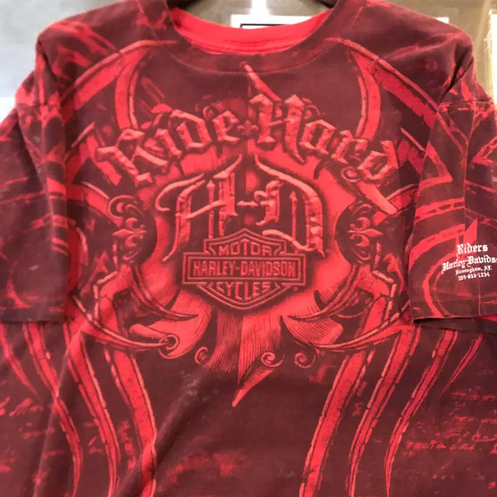 [BUNJANG] Harley Davidson Y2K Burgundy Short Sleeve T-shirt / [NO.9] 할리데이비슨 y2k 버건디 반팔 티셔츠