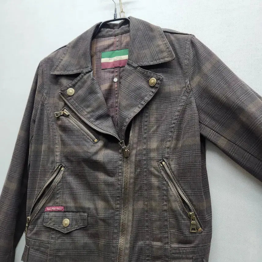 [SOLD OUT] 빈폴 타탄체크 라이더 크롭 자켓 95(S)