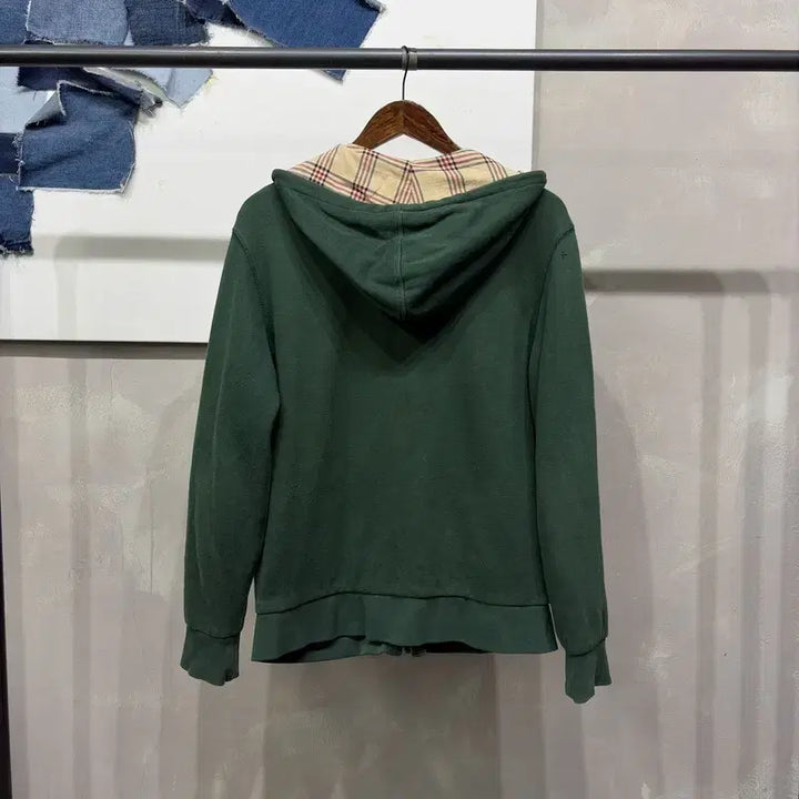 [BUNJANG] Beanpole Casual Logo Embroidered Checkered Hooded Zip-up Jacket / (95) 빈폴 캐주얼 로고 자수 체크 배색 후드집업 자켓