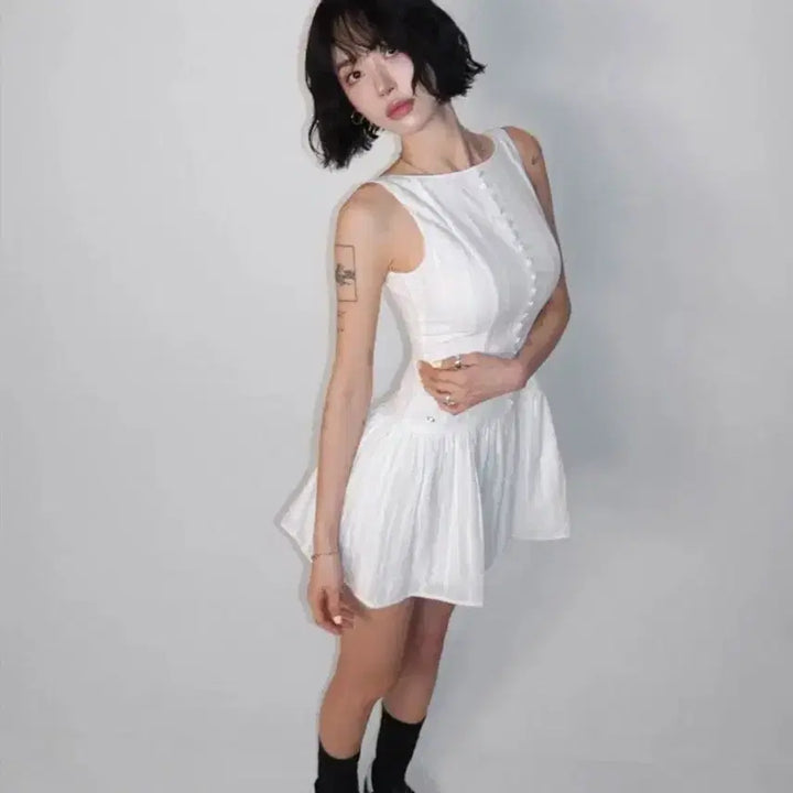 [SOLD OUT] (새상품) 페일제이드 베이직 자카드 펀칭 드레스 원피스 화이트 M