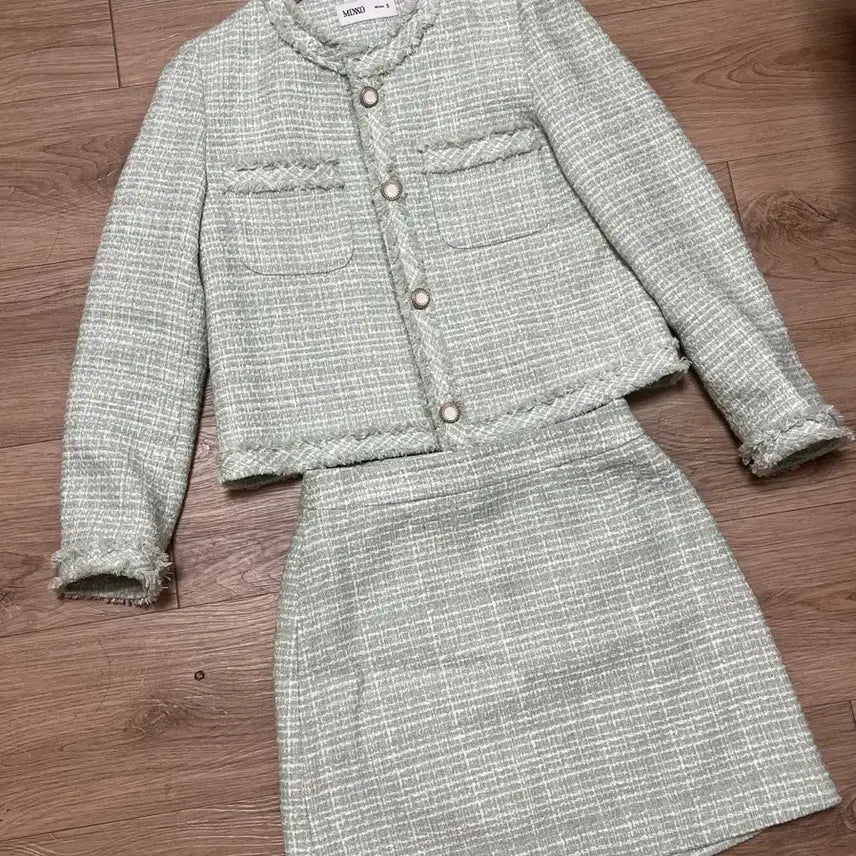 [BUNJANG] MIXXO Mint Tweed Set Skirt Jacket / MIXXO 민트 트위드 셋업 스커트 자켓