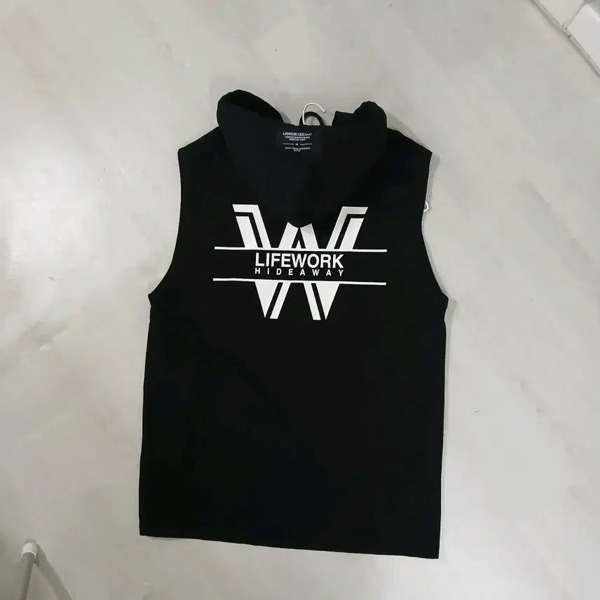 [BUNJANG] LifeWork Black Hooded Sleeveless Vest 100 / 라이프워크 블랙 후드 민소매겸조끼 정품 100