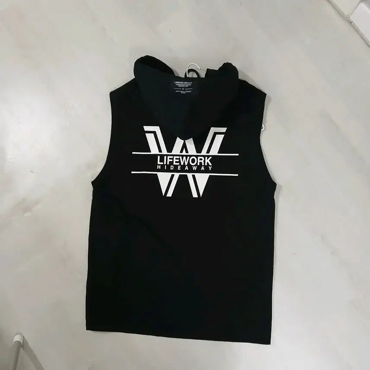 [BUNJANG] LifeWork Black Hooded Sleeveless Vest 100 / 라이프워크 블랙 후드 민소매겸조끼 정품 100