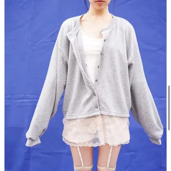 [SOLD OUT] 오스하이 레이스 가디건 핑크그레이