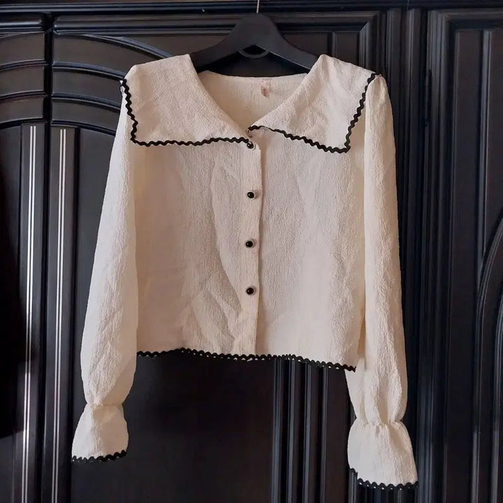 [BUNJANG] Wave Collar Blouse Ivory (Free Size) / 물결 카라 블라우스 아이보리 Free