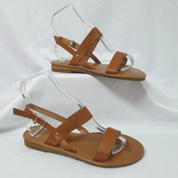 [BUNJANG] Vintage Hasuh Brown Flat Sandals / 빈티지하서 240 나인 백 스트랩 플랫 샌들 브라운 슬리퍼
