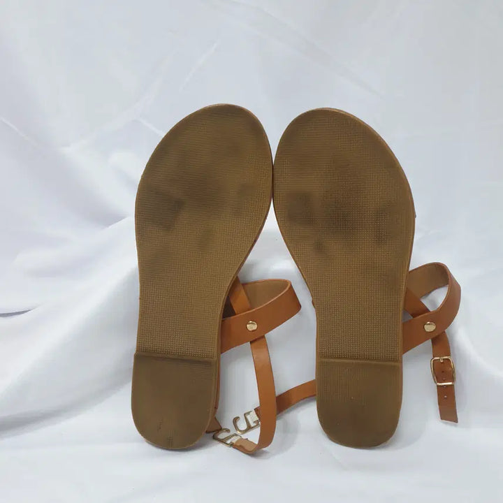 [BUNJANG] Vintage Hasuh Brown Flat Sandals / 빈티지하서 240 나인 백 스트랩 플랫 샌들 브라운 슬리퍼