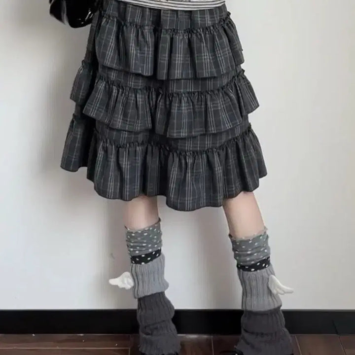 [BUNJANG] Subculture Check Frill Tiered Skirt / 지뢰계 서브컬처 체크 프릴 3단 스커트