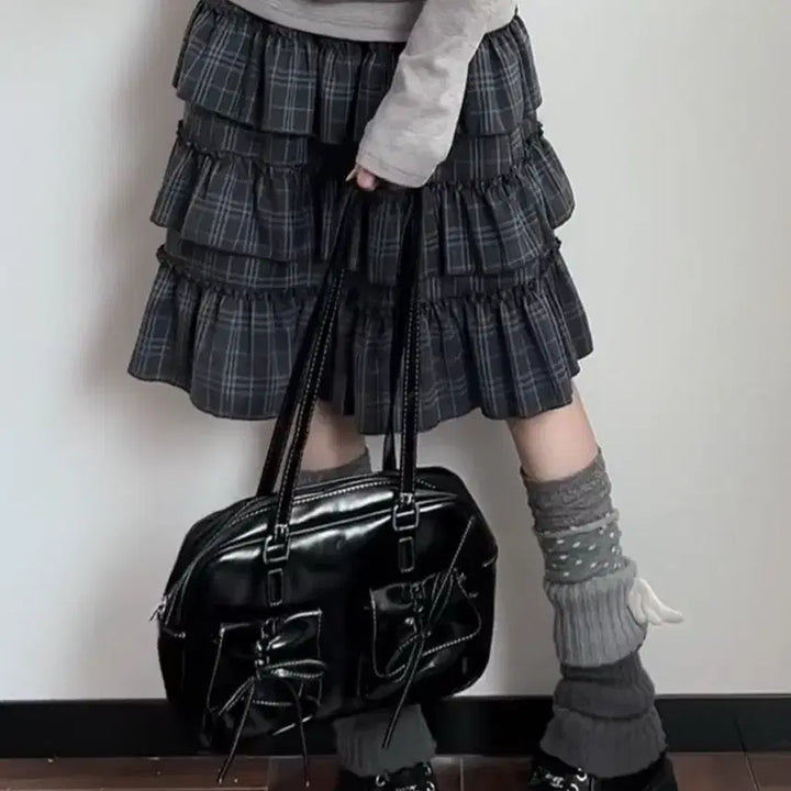 [BUNJANG] Subculture Check Frill Tiered Skirt / 지뢰계 서브컬처 체크 프릴 3단 스커트