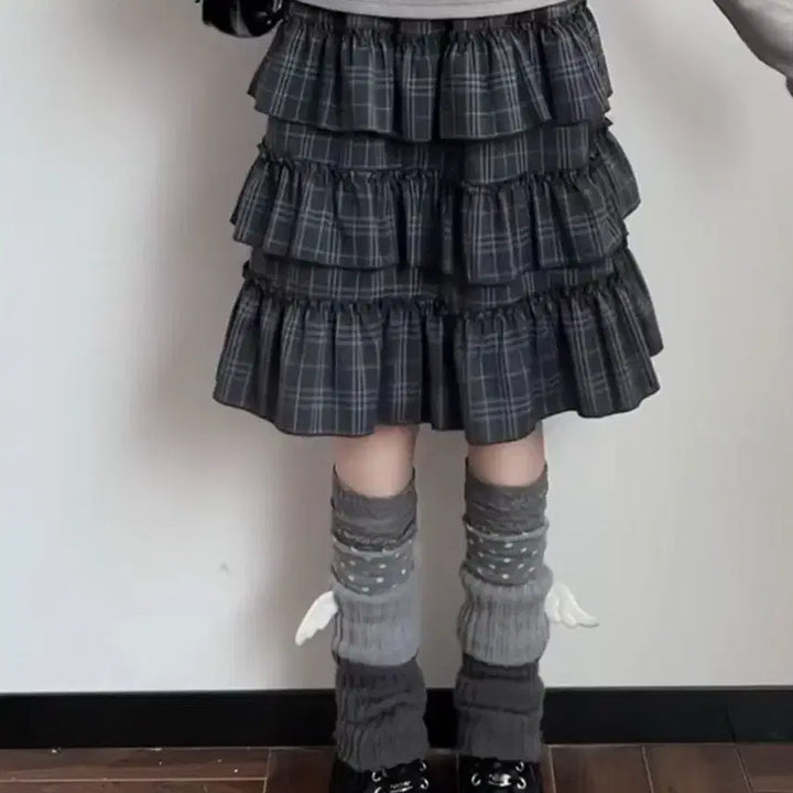 [BUNJANG] Subculture Check Frill Tiered Skirt / 지뢰계 서브컬처 체크 프릴 3단 스커트