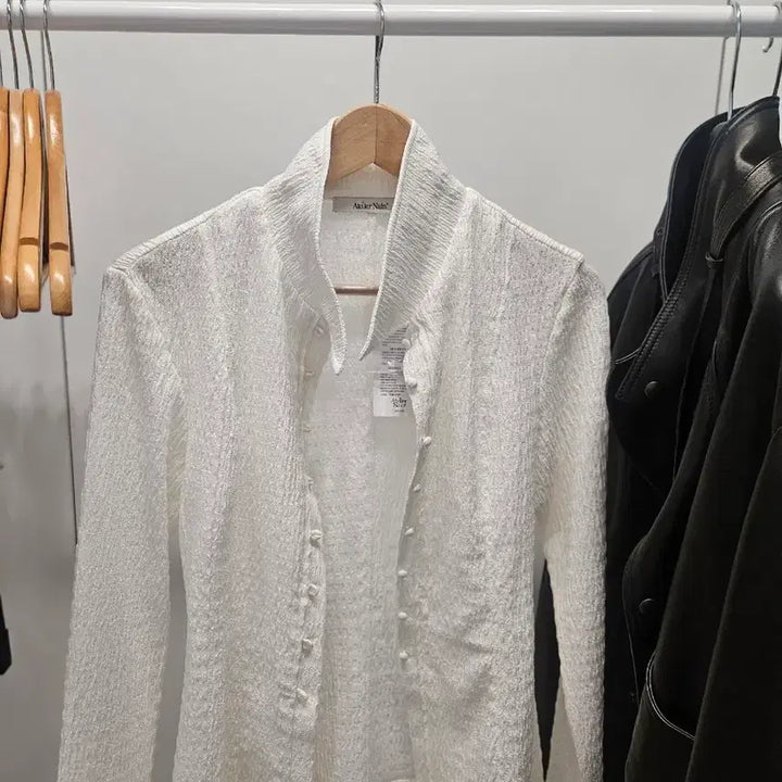 [BUNJANG] Atelier Nine White Textured Cardigan Shirt Knit / 아뜰리에나인 화이트 텍스쳐 가디건 셔츠 니트 새상품
