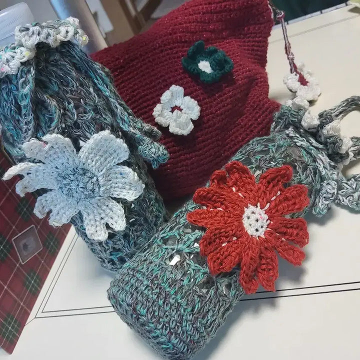 [BUNJANG] Mini Net Bag Water Bottle Holder / 미니 네트백 텀블러백 뜨개가방 새상품