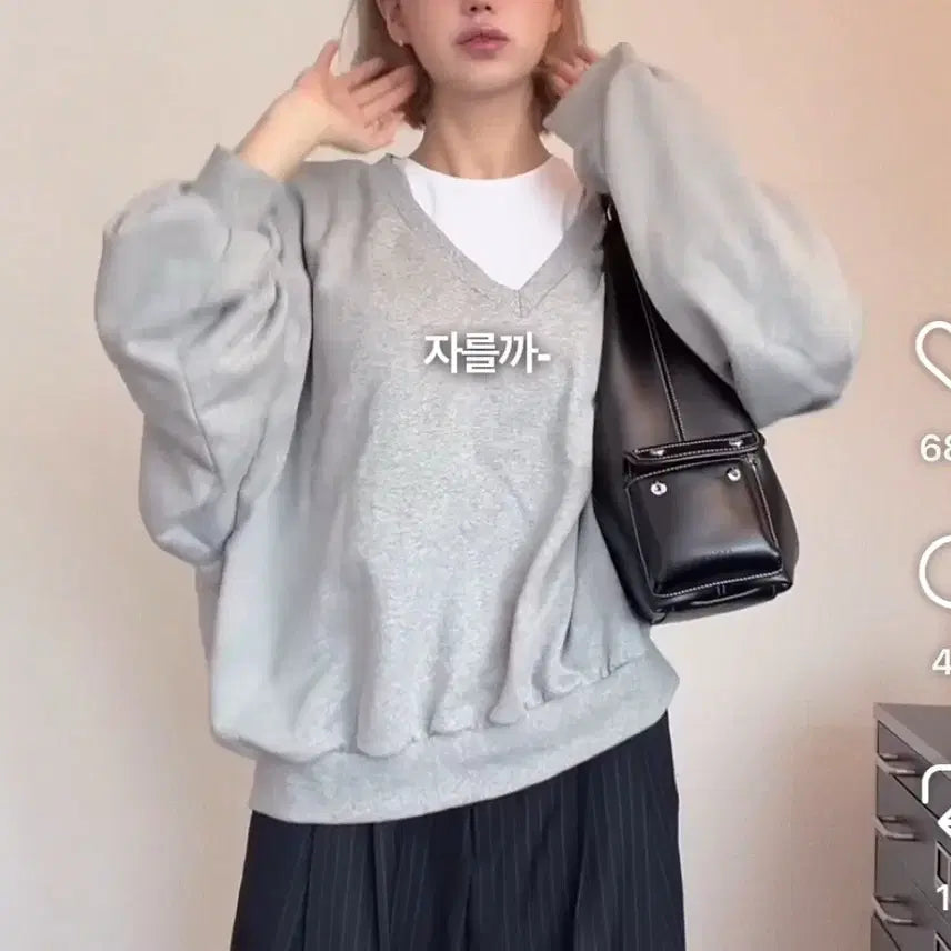 [BUNJANG] Eunzel V-Neck Oversized Sweatshirt / 은젤님 브이넥 왕방맨투맨