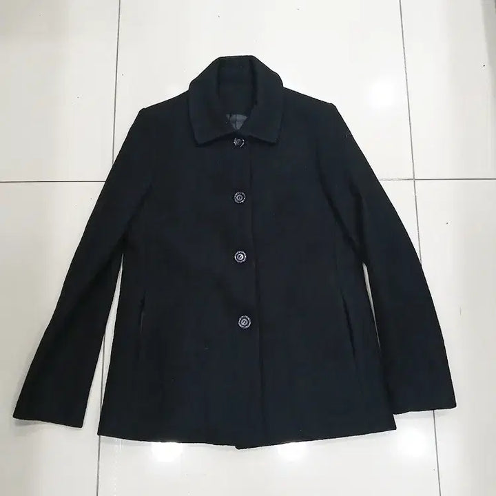 [BUNJANG] Black Wool Jacket / 여성 검정색 심플 모직자켓 중고 카라장식분실 가슴49총71어깨36팔60