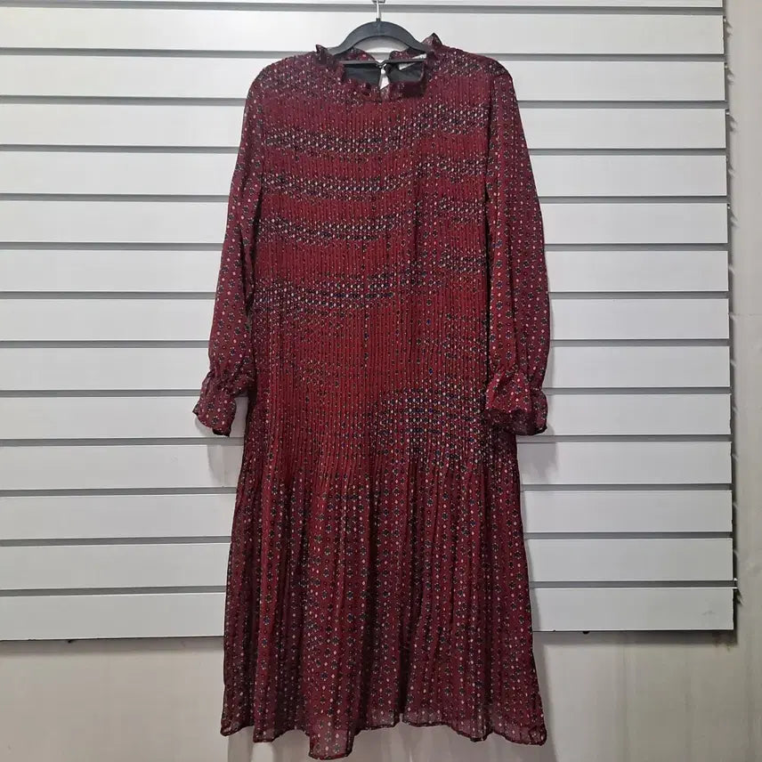 [BUNJANG] Pleated Long Dress Burgundy Pattern 77 / 플리츠 롱 원피스 버건디 패턴 77/옷장꾸미기