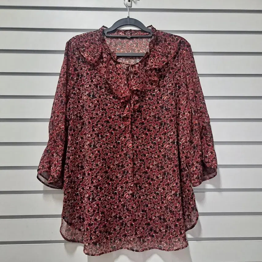 [BUNJANG] ODV Floral Frill Blouse - Red / ODV 플라워 패턴 프릴 블라우스 레드 77/옷장꾸미기