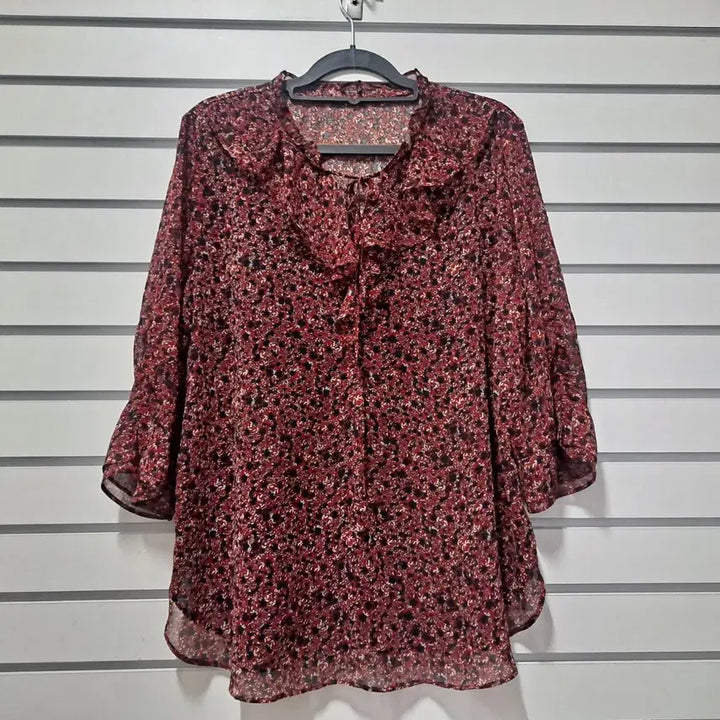 [BUNJANG] ODV Floral Frill Blouse - Red / ODV 플라워 패턴 프릴 블라우스 레드 77/옷장꾸미기