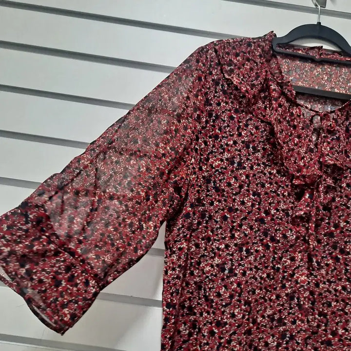 [BUNJANG] ODV Floral Frill Blouse - Red / ODV 플라워 패턴 프릴 블라우스 레드 77/옷장꾸미기