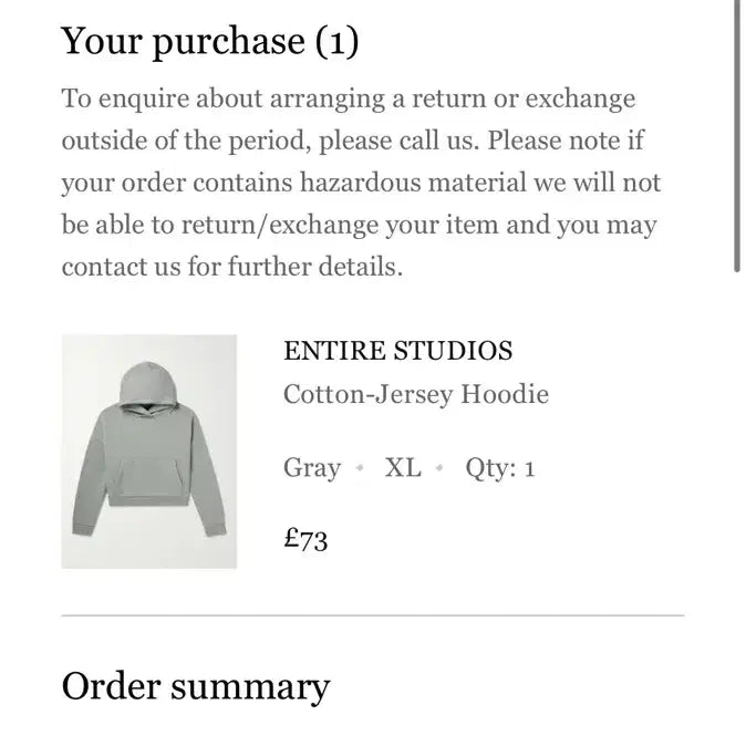 [BUNJANG] Entire Studios Rhino Gray Hoodie (XL) / 엔타이어스튜디오 후드 그레이(rhino) 색상 XL 사이즈 새상품 판매