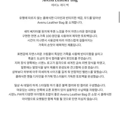 [BUNJANG] Sienne Avenu Leather Tote Bag / 시엔느 Avenu 레더백 여성 토트백