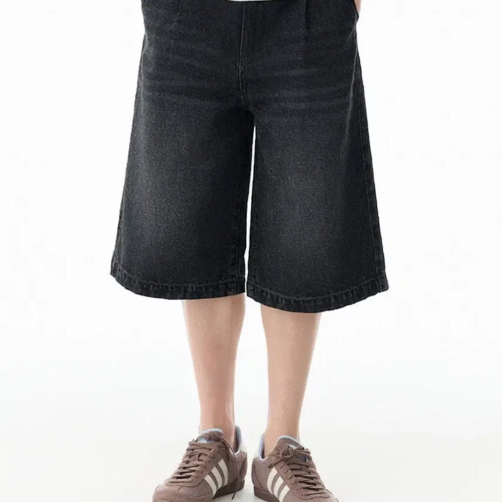 [BUNJANG] Not Only for Today Denim Bermuda Shorts [Washed Black] / 낫 온리 포 투데이 데님 와이드 버뮤다 쇼츠 [워시드 블랙]