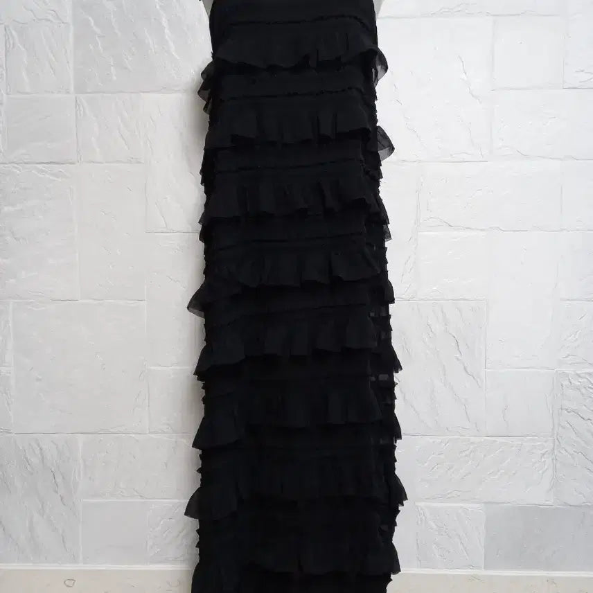 [BUNJANG] Black Frill Strap Long Dress / 블랙 프릴 끈 롱 원피스(새옷)