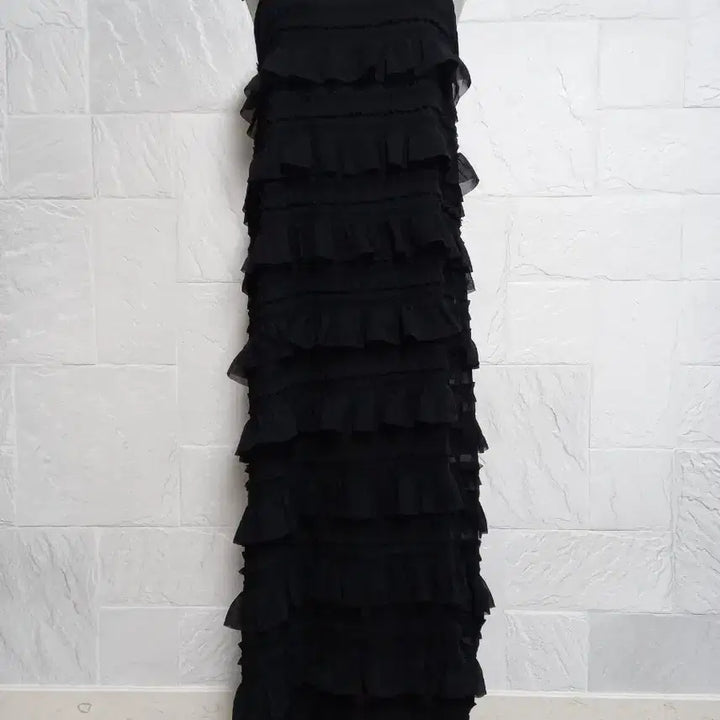 [BUNJANG] Black Frill Strap Long Dress / 블랙 프릴 끈 롱 원피스(새옷)